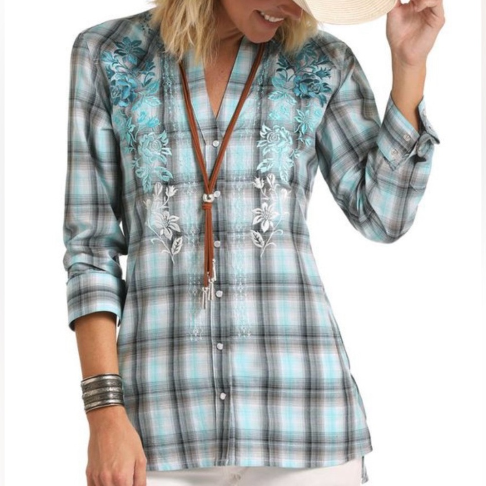 Panhandle Plaid Pearl Snap Shirt Size Medium NWT - Picture 3 of 16